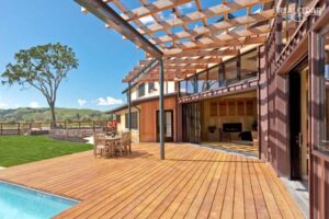 poolside cedar decking with pergola