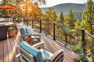 composite deck scene with mountainscape in the background