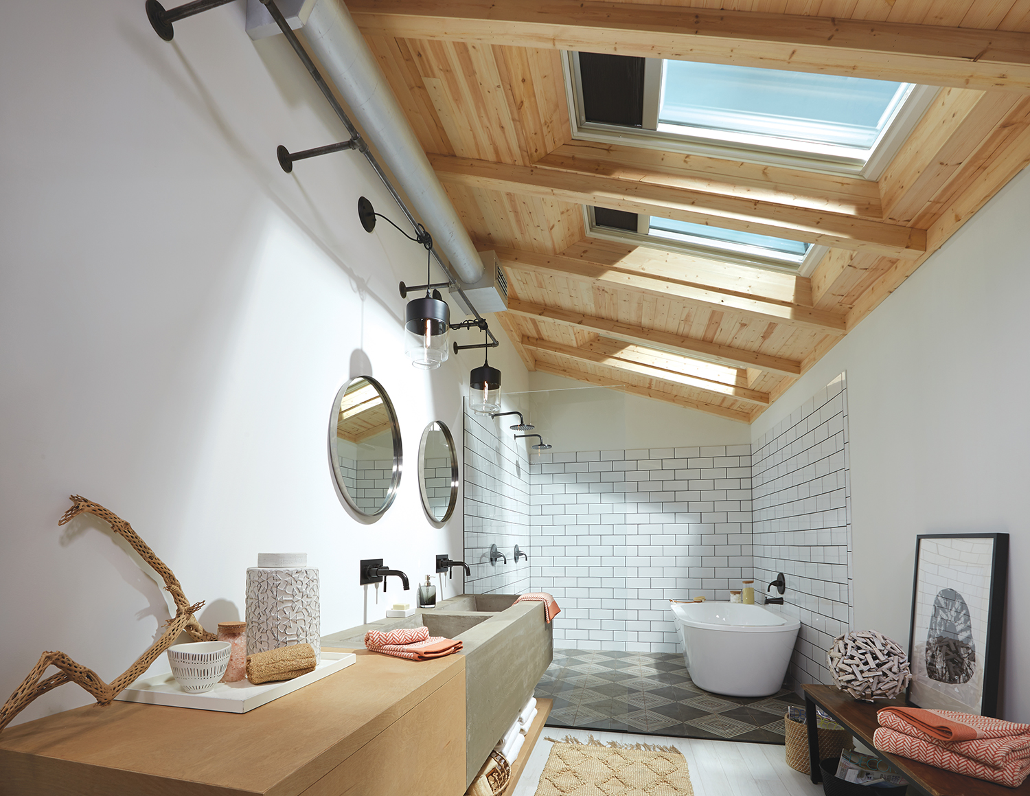 Application-Bathroom-Dark Grey Shades-3 Skylights-Open Shower-3003-0621